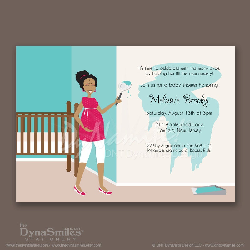 Mom Painting Nursery - Baby Shower Invitation - Curly/Natural Hair