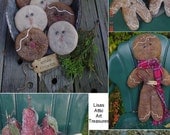 Snowman, Gingerbread Man, Christmas Trees, and Pears E Patterns - Set of five primitive folk art Christmas Winter patterns