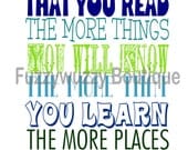 Dr. Seuss Reading Quote Printable Children's Art - Blues and Greens