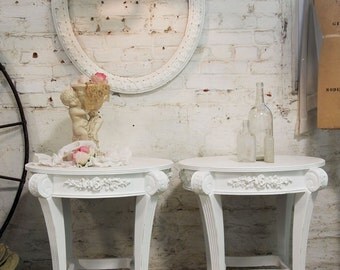Painted Cottage Chic Shabby    White Romantic French End Table ENT268