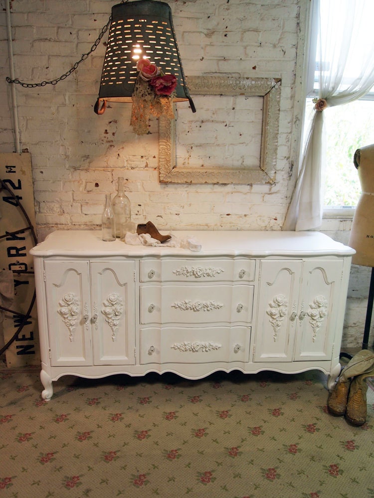 Painted Cottage Chic Shabby Romantic White Dresser