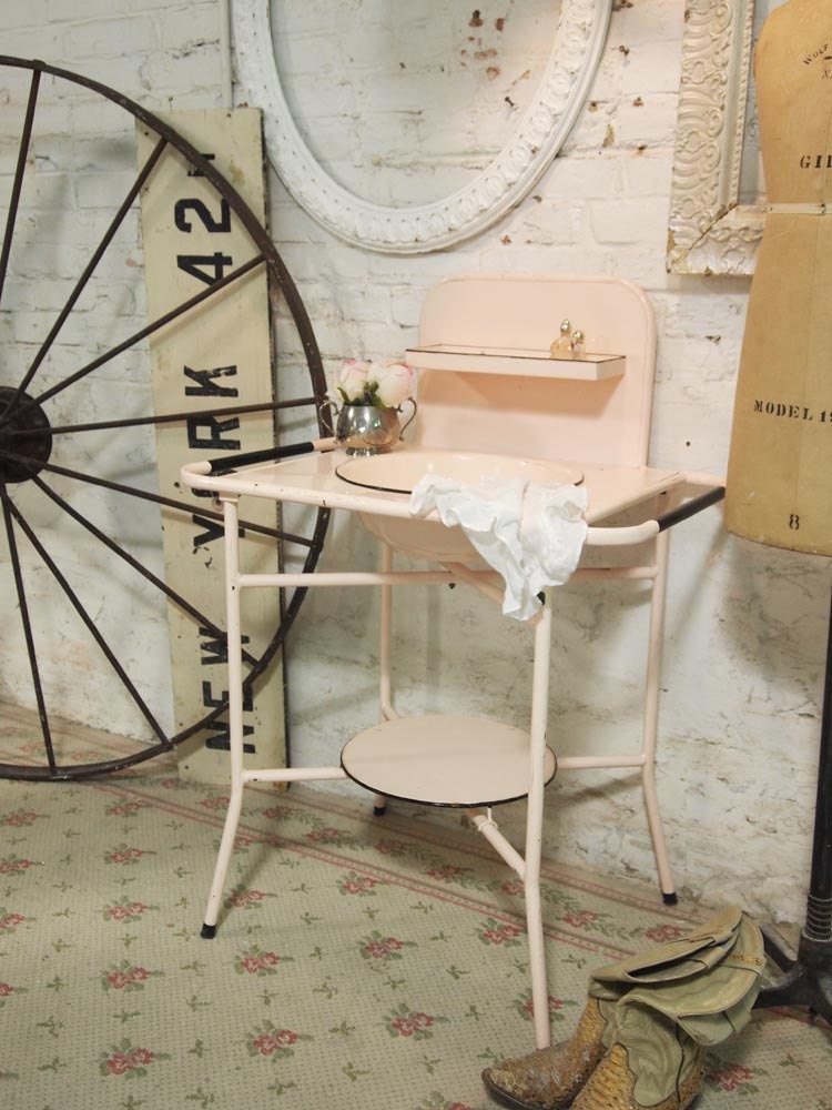Painted Cottage Chic Shabby Pink Vintage Wash Stand VF290