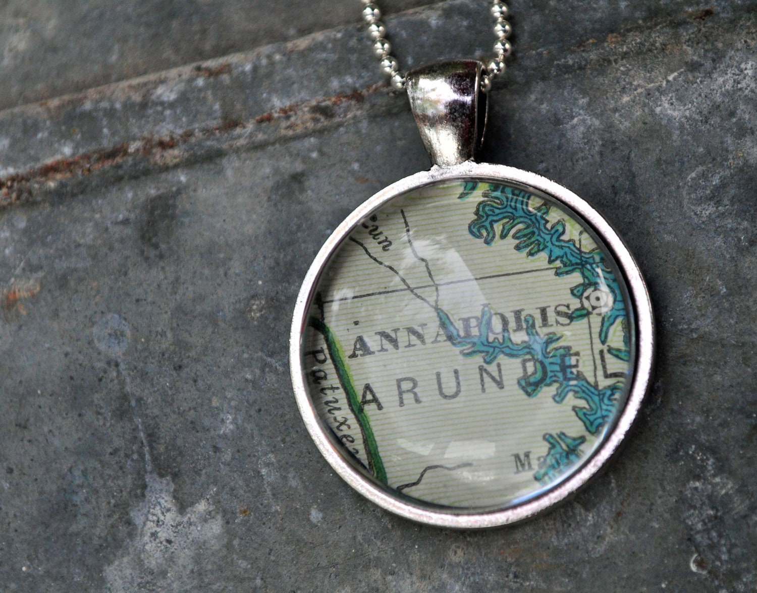 Map Pendant Necklace from Vintage Atlas ANNAPOLIS Maryland