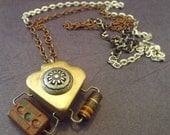 Pendant Golden Spade Chain Necklace Industrial Chic Diesel Punk Upcycled OOAK Electronic Hardware Found Objects - TursiArt