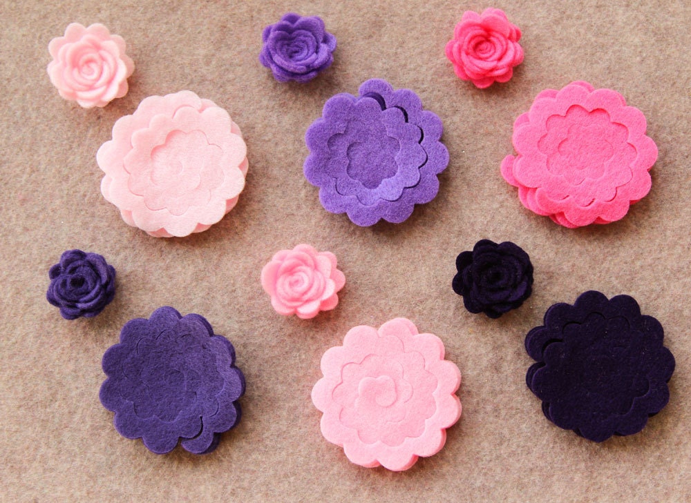 Fairytale Princess - 3D Rosettes - 24 Die Cut Felt Flowers