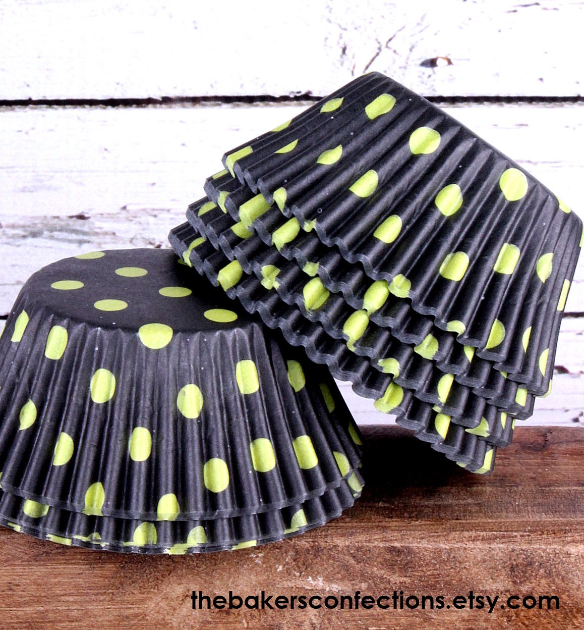Black with Lime Polka Dot Cupcake Liner Baking Cups (100 count)