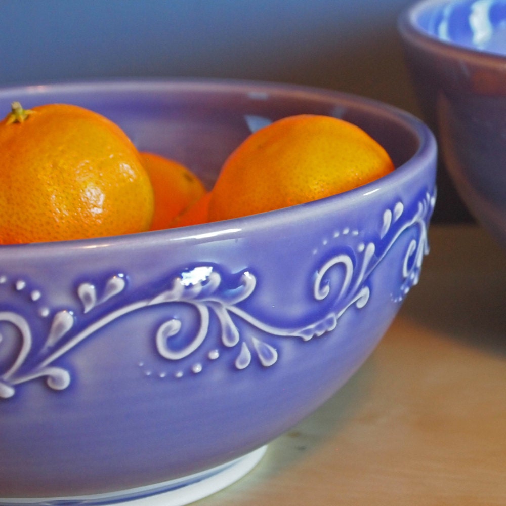 medium serving bowl with scrolls in Lavender