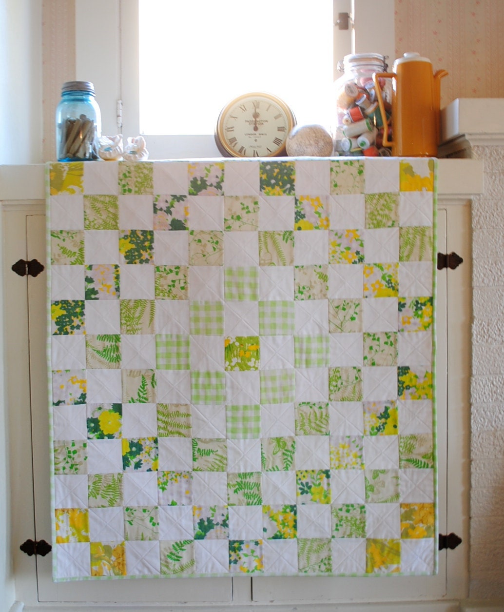 Crib, Toddler, Baby Boy Quilt - Vintage Sheets Green