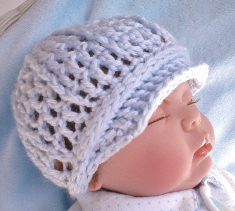 Crocheted Baby Newsboy Cap (Hat) Newborn 0 3 mo