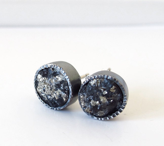 Pyrite Slate Mineral Earrings Sterling Silver Post