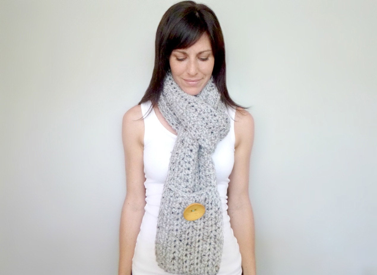 INSTANT DOWNLOAD Pocket Scarf Crochet PATTERN chunky winter scarf with pockets pdf for her