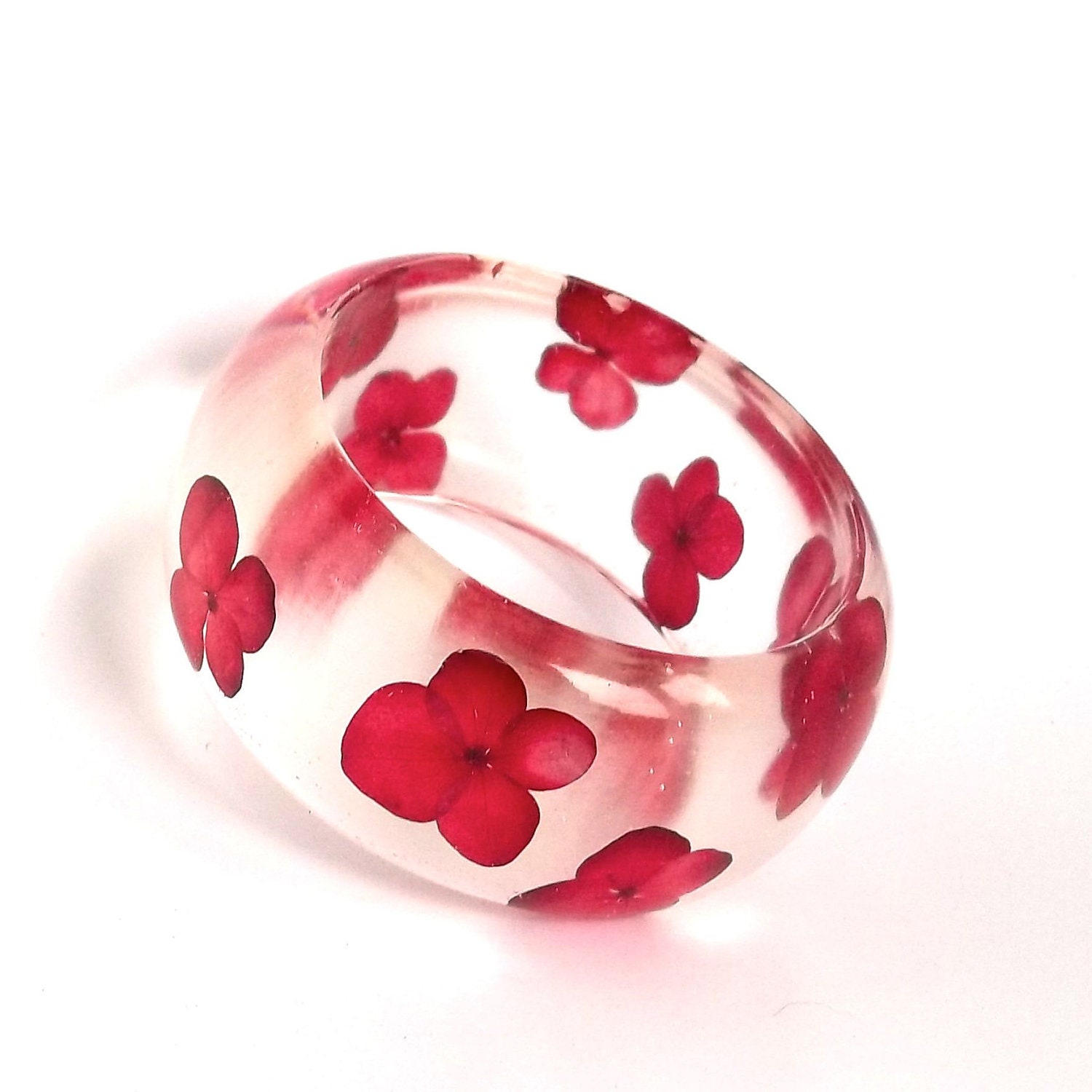 Botanical Statement Bangle. Red Hydrangea Contemporary Jewelry.  Handmade Modern Chunky Bracelet.  Unique Art.  Bracelet.