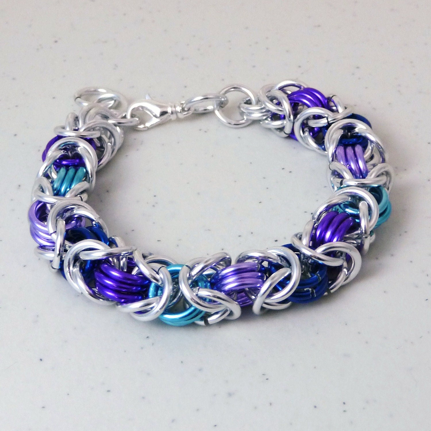 Blue & Purple Aluminum Byzantine Bracelet