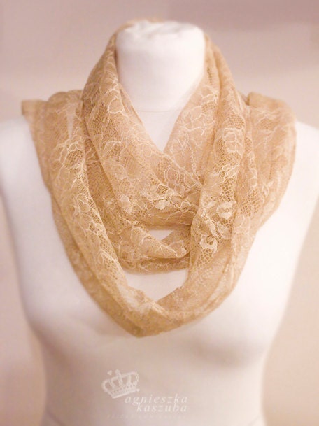 Lace, tea hand dyed lace scarf. Cute. Lolita.