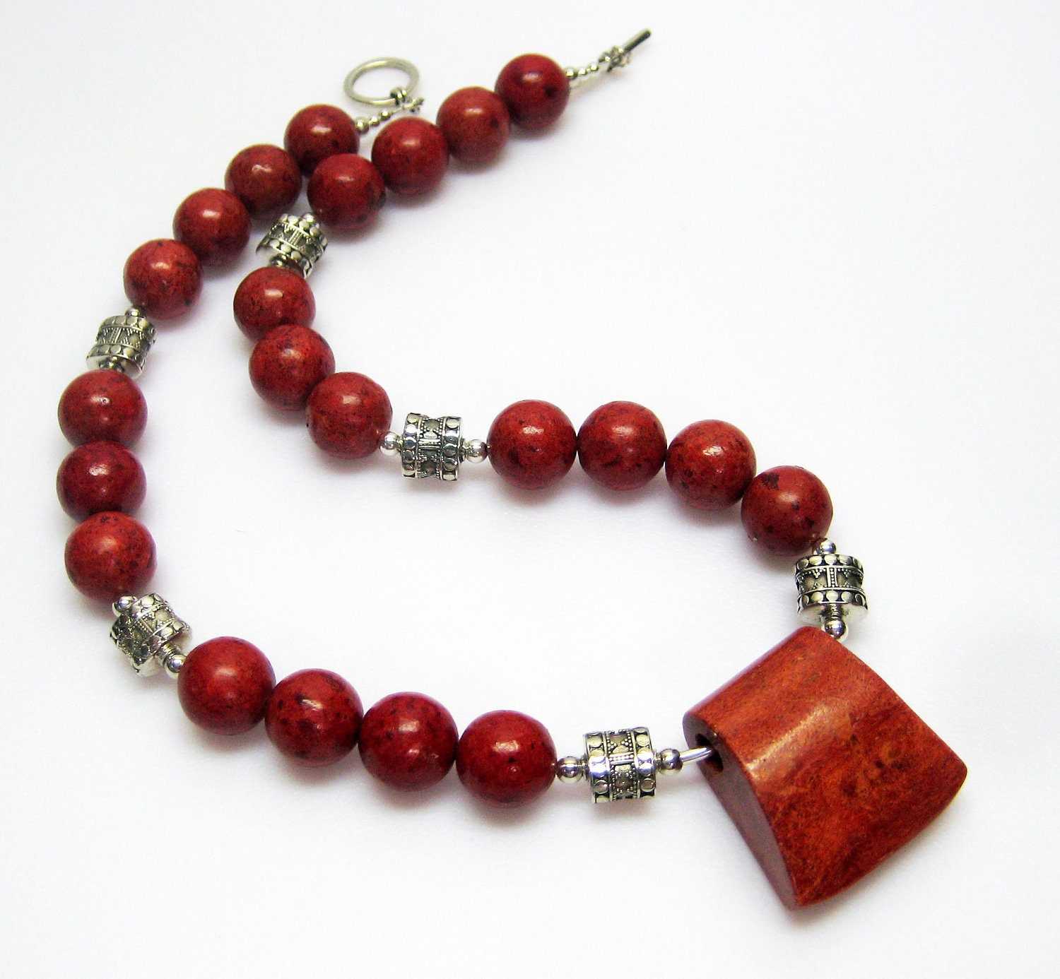 Red Sponge Coral Necklace - Red Orange Necklace - Red Sponge Coral Pendant - Gemstone