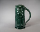 NEW: Celtic Cross Stein - Beer Mug -Tankard - Emerald Green Glaze - 24oz,  Stoneware Pottery
