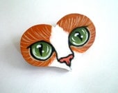 Hand Painted Orange Cat  Brooch -Heart Shaped Wooden Pin, gift for pet lovers, cat lover under 30 25, stocking stuffer pin