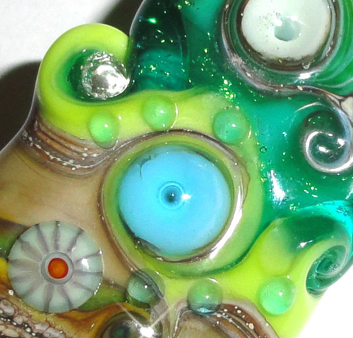 Esmerelda's Eyes ....An ORIGINAL "Sea Bead" by Beatlebaby Glassworks.....Handmade Lampwork Glass Organic Focal