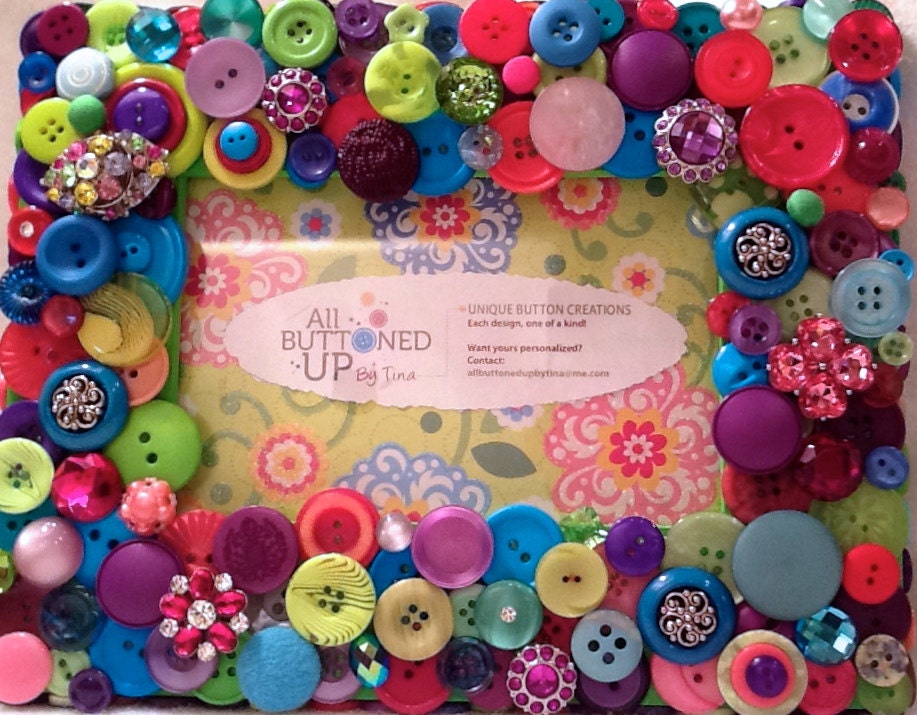 RESERVED For Tina - Bright Pastel Button Picture Frame for 4"x6" Photo in Shades of Lime, Blue, Pink & Purple