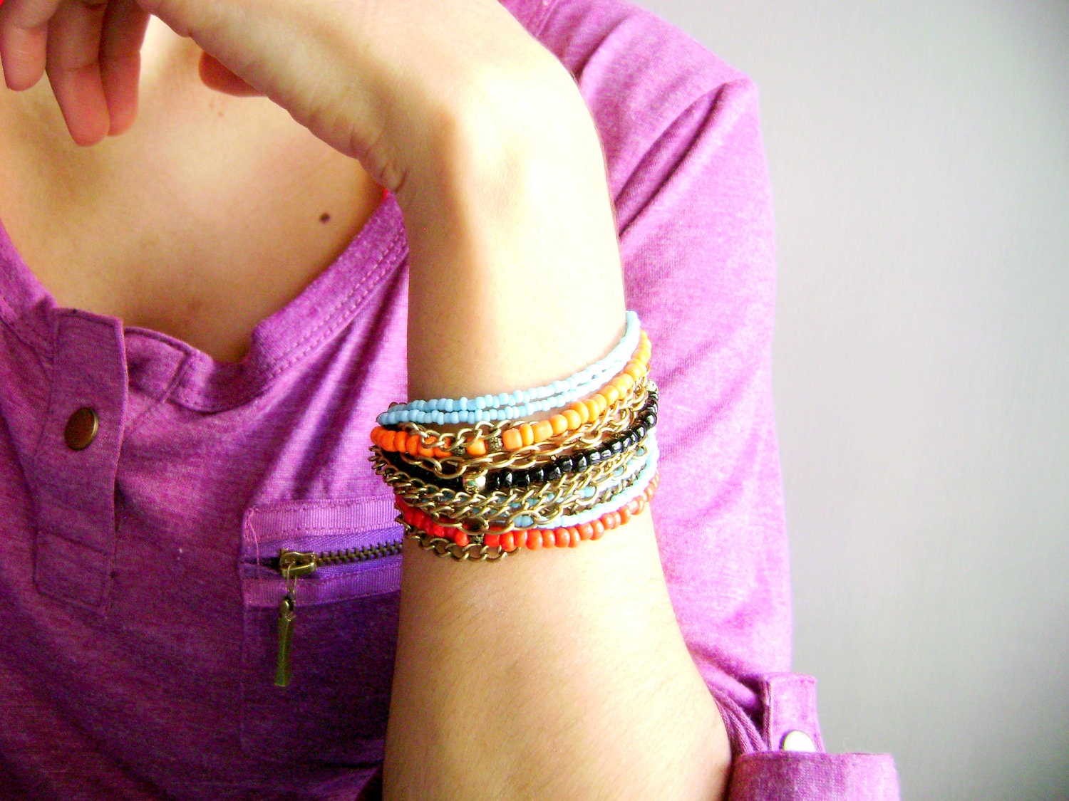 Rocking - red orange turquoise black stackable bracelet
