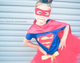 Superman inspired Tutu Costume includes shirt, tutu and mask