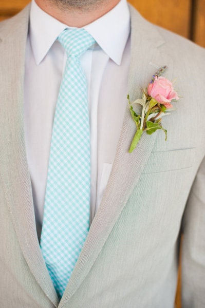 Custom Listing for Meagan, 6 Aqua Mens Gingham Neckties, 4 Pink Gingham Neckties, 2 Aqua Freestyle Bow Ties