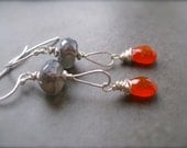 Sale - Carnelian labradorite earrings- elongated drops