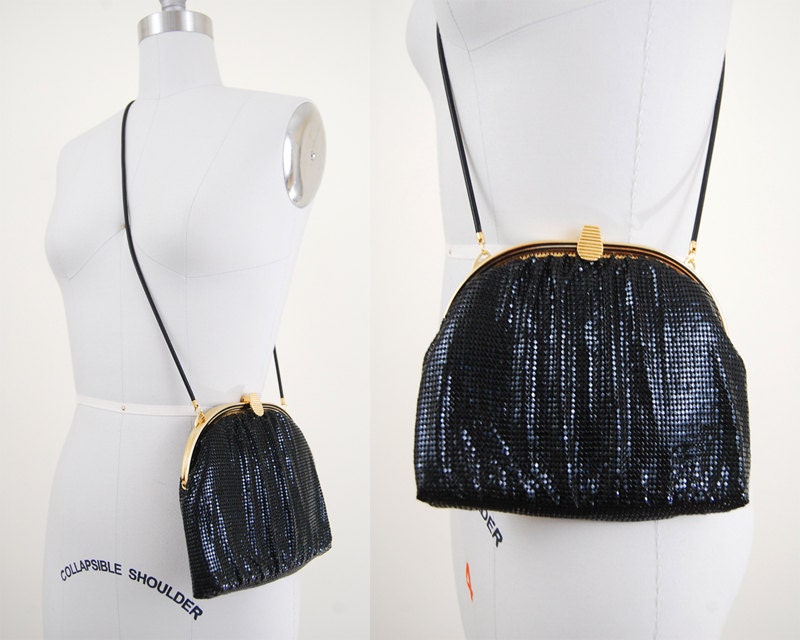 1980s black mesh crossbody purse