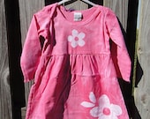 Toddler Girls Dress: Pink with Batik Flowers, Long Sleeves (18 months) READY TO SHIP