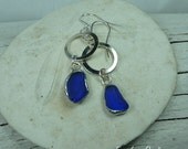 Circle Love, cobalt, sea glass earrings, beach glass, seaglass