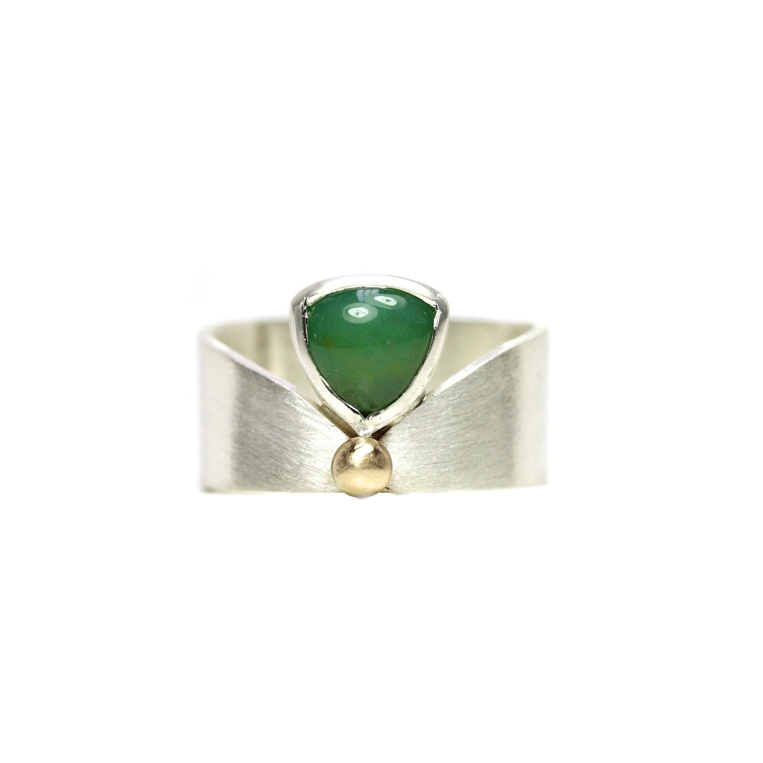Royal Green Chalcedony Silver Gold Ring - Modern Cleo