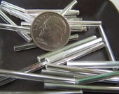 Vintage bugle beads  30mm   tube beads Clear Silver lined needle beads