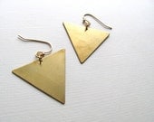 Geometric triangle drop earrings, oversized, 14k gold and brass