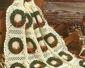 X930 Crochet PATTERN ONLY Holiday Delight Wreath Afghan