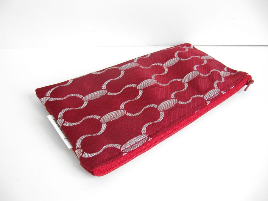 Red Zipper Pouch Pencil Case Recycled Necktie