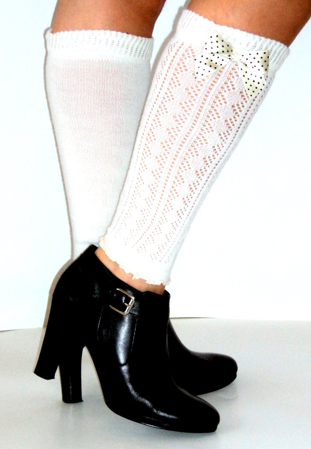 Lovely,White,Leg Warmers,socks,Women,Lace socks,Bow tie socks