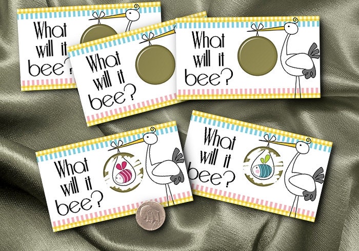 10 Party Scratch Off Cards, Baby Shower, Baby Gender Reveal Cards, Little Bees, Stork Il_570xn