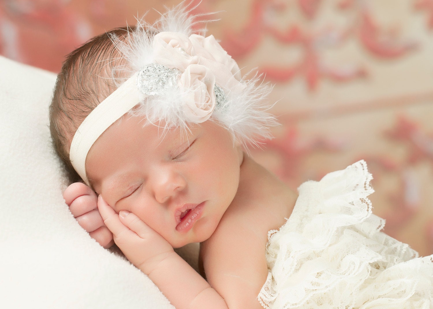 Light pink chiffon headband, baby headband, infant headband, child headband