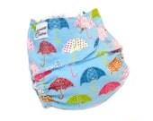 Fitted Cloth Diaper, OS, Flannel - Umbrellas, blue, pink