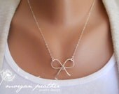 Sterling Silver Bow Necklace - Bow charm pendant suspended - Sterling Silver Fine Chain - morganprather