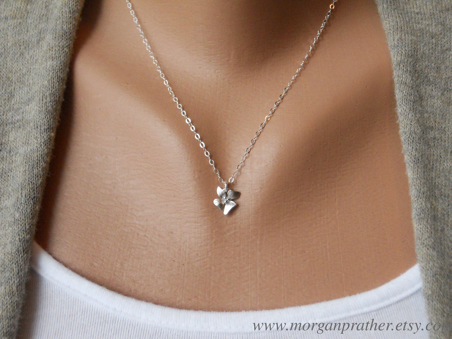 Early Morning - Little Flower Charm Necklace - Sterling Silver Chain - morganprather