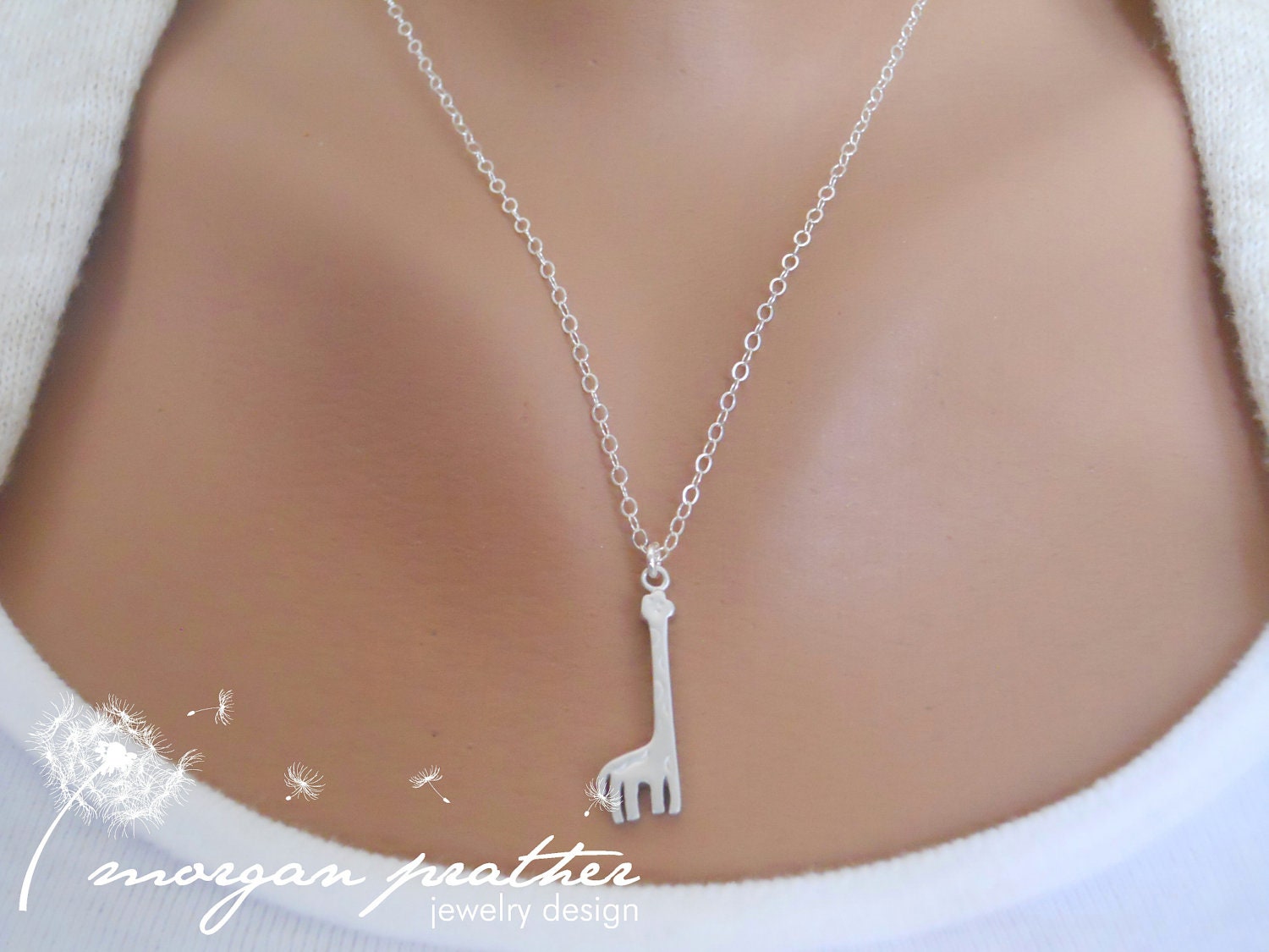 Giraffe Necklace in Silver - Animal Charm - Sterling Silver Fine Cable Chain - Fun Gift - morganprather