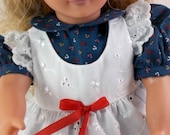 American Girl 18 inch Doll Clothes   Dark Blue Dress and White Eyelet Pinafore Toys