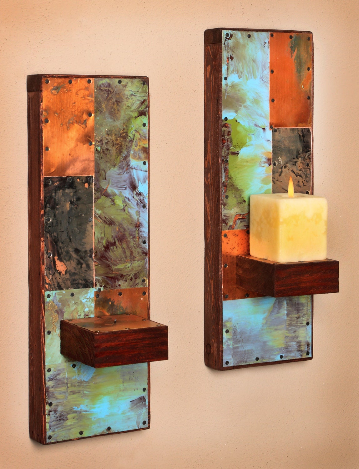 Two Metal and Copper Wall Sconces