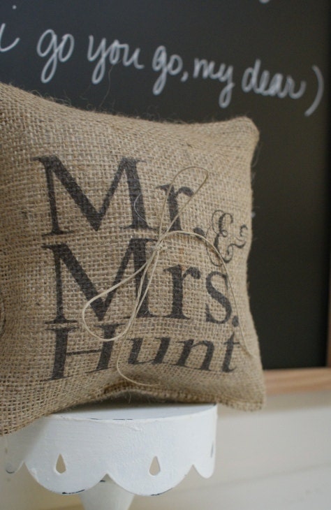 New...Personalized Mr. and Mrs. La Poste Burlap Ring Bearer Pillow by My Adobe Cottage