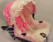 Custom Boutique Paris Pink with Ivory Minky Infant Car Seat Cover 5 piece set
