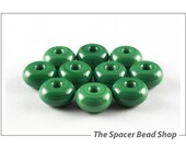 FREE SHIPPING - Handmade Lamp Work Spacer Beads Glass Grass Green 7mm Small Rondelle Donut SRA - The Spacer Bead Shop