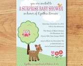 Woodland Owl and Deer Baby Shower Invitation-Digital Custom Card