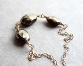 Pyrite Necklace, Faceted Pyrite Oval Necklace, Fools Gold Gemstone, Gold Filled Chain Necklace, Under 50 - karinagracejewelry