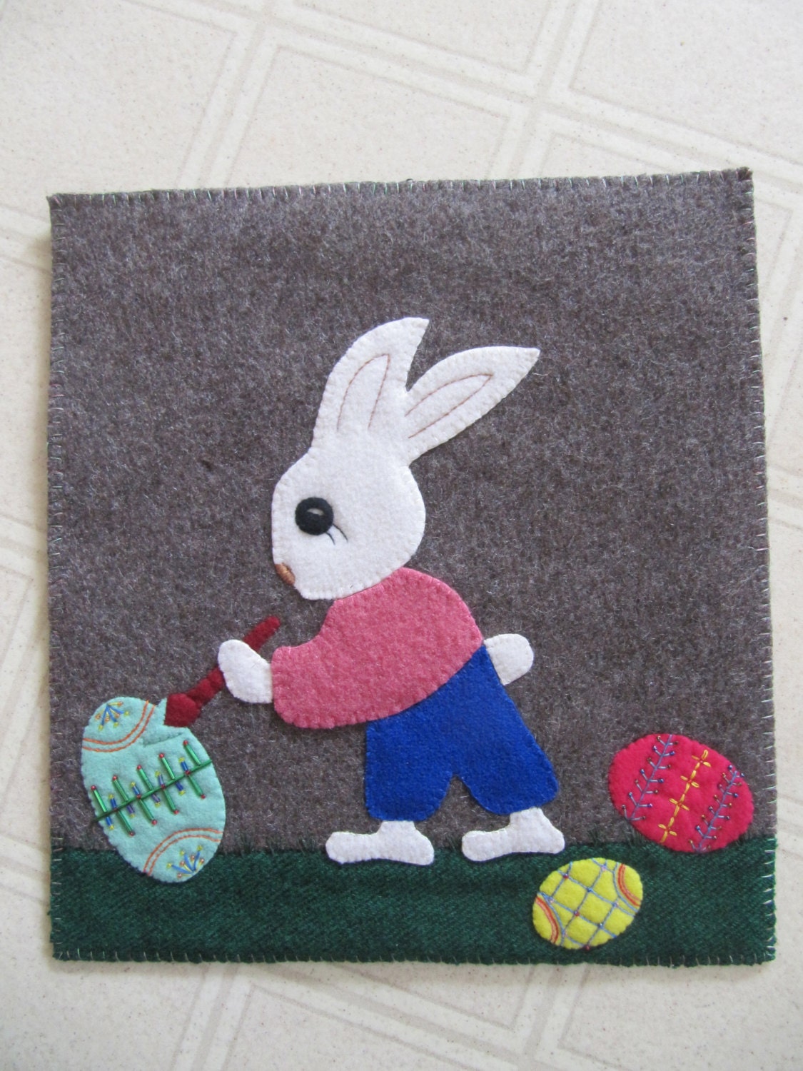 Wool Easter Rabbit with Eggs
